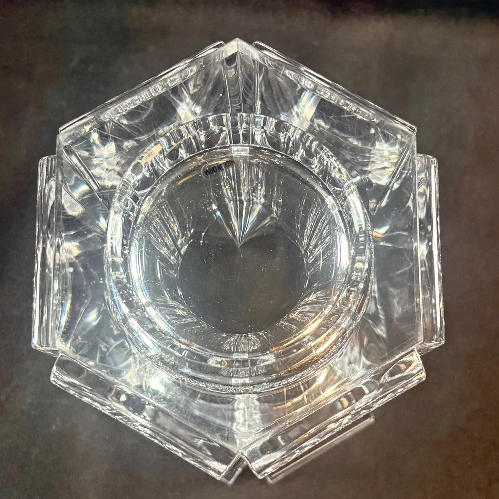 Mid-Century Modern Lucite Hexagon Vase Clear Acrylic 10 Inches